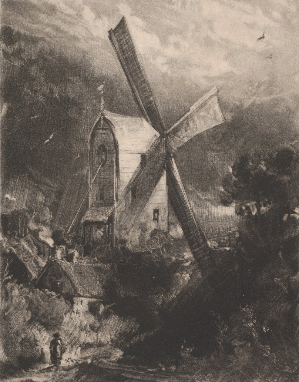 Moinho perto de Brighton, 1829. de David Lucas