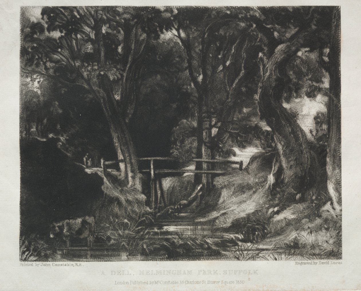 Vários assuntos de paisagem, característicos do cenário inglês de imagens pintadas por John Constable, R.A.: Dell in the Woods of Helmingham Park, Suffolk de David Lucas
