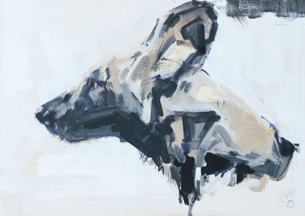 Retrato de cão selvagem africano, 2022 (acrílico sobre painel) de David Mayer
