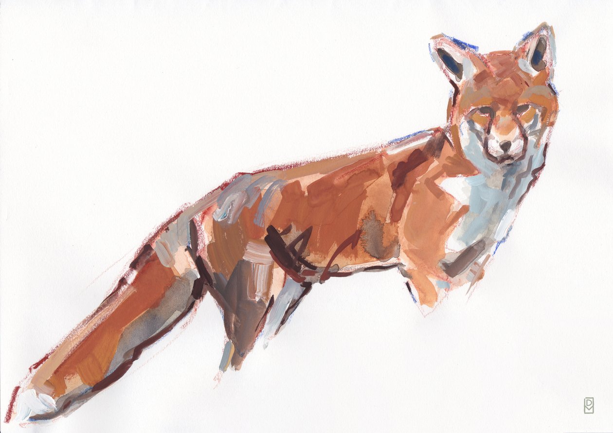 Red Fox, 2021 (guache e aquarela/crayon sobre papel) de David Mayer