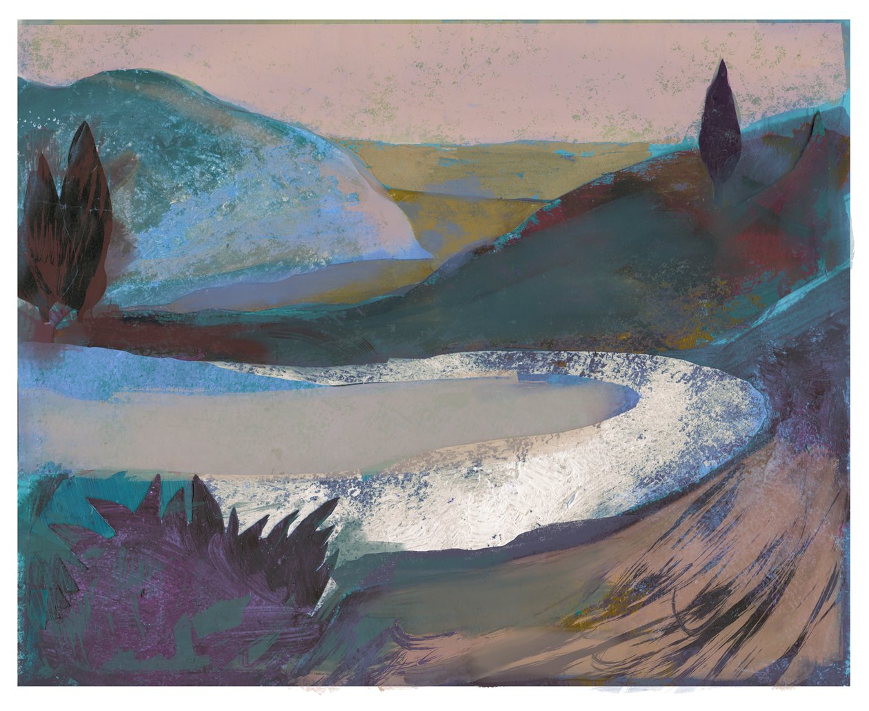 Winding Hillside Road, 2023 (técnica mista) de David McConochie