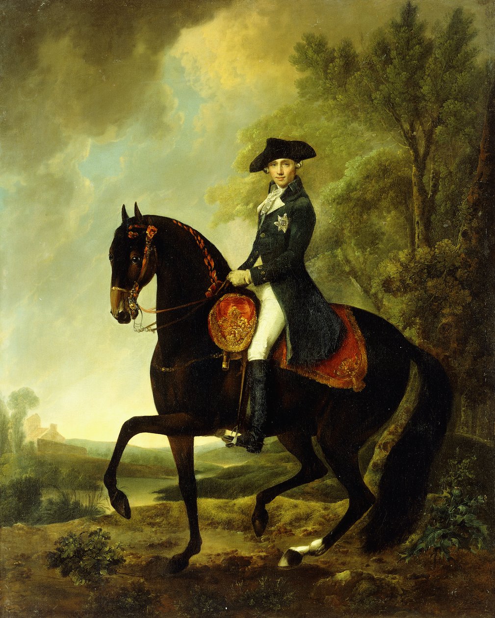 Retrato de um nobre, pequeno corpo inteiro a cavalo de David Morier