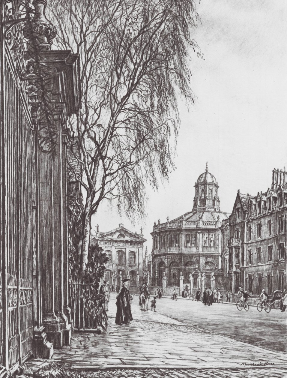 Oxford: The Broad from Trinity Gates (litografia) de David Muirhead (after) Bone