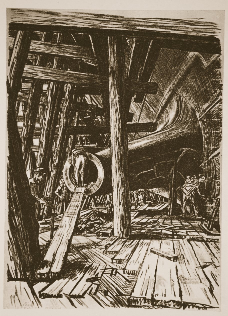 Um suporte de eixo, ilustração de "The Western Front", pub. por Country Life Ltd de David Muirhead Bone