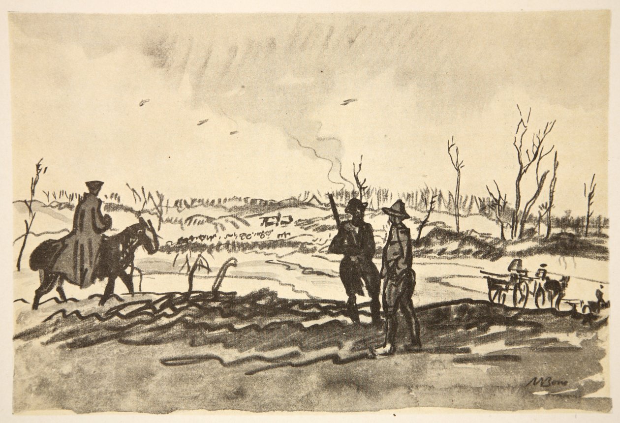 No Somme: perto de Mametz, ilustração de "The Western Front", pub. por Country Life Ltd de David Muirhead Bone