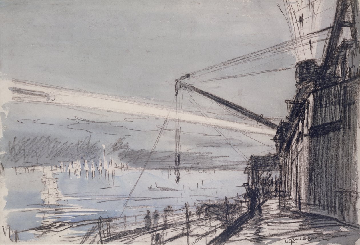 Holofote em Scapa Flow (aguarela sobre papel) de David Muirhead Bone