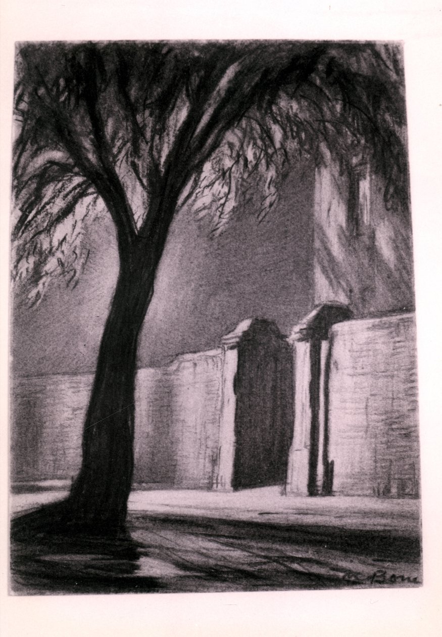 Noite suburbana, c.1920 (carvão) de David Muirhead Bone