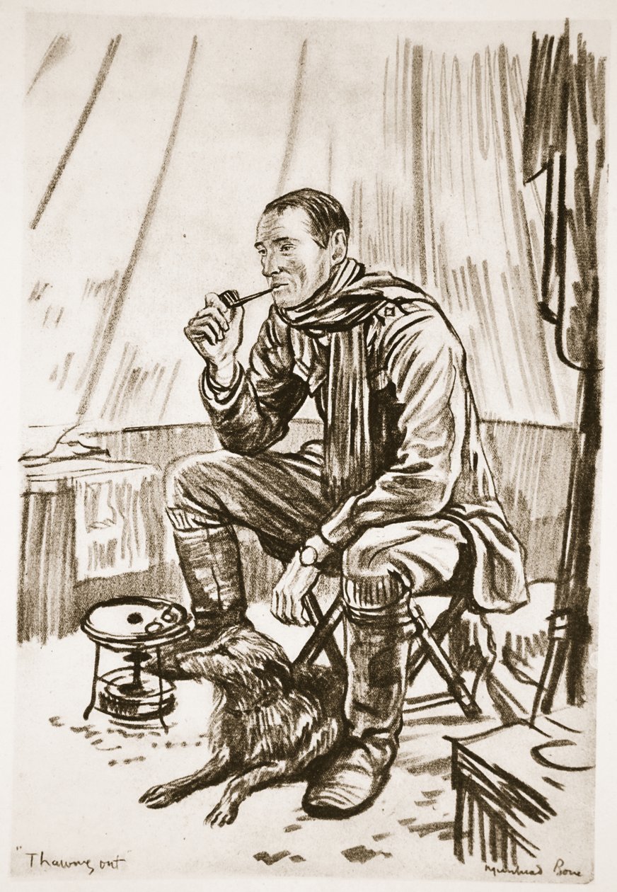 Thawing out, ilustração de "The Western Front", pub. por Country Life Ltd de David Muirhead Bone