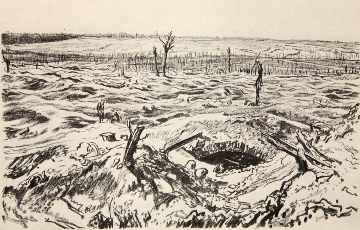 Thiepval, ilustração de "The Western Front", pub. por Country Life Ltd de David Muirhead Bone