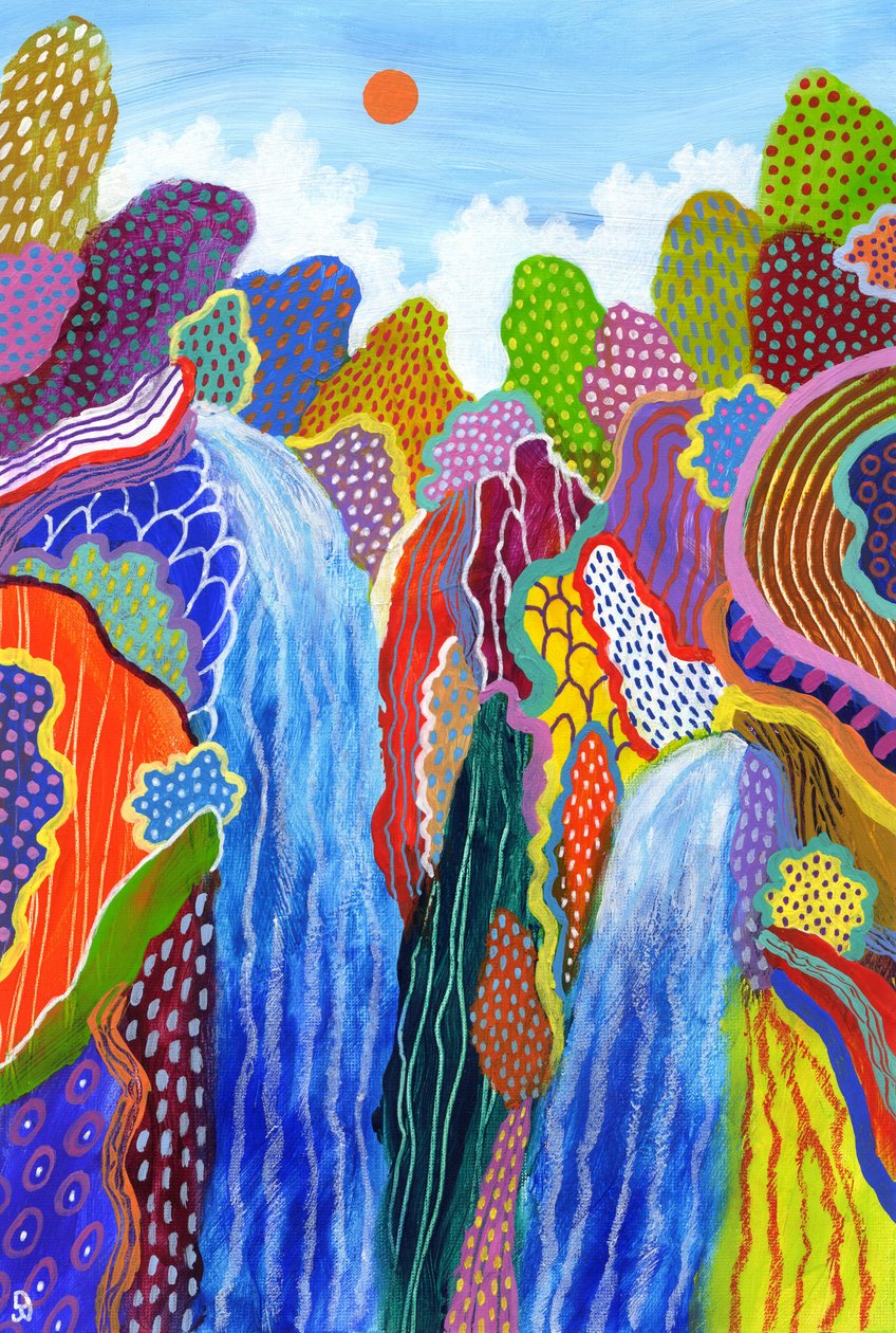 Floating World 24, 2023 (acrílico e pastel de óleo sobre papel) de David Newton