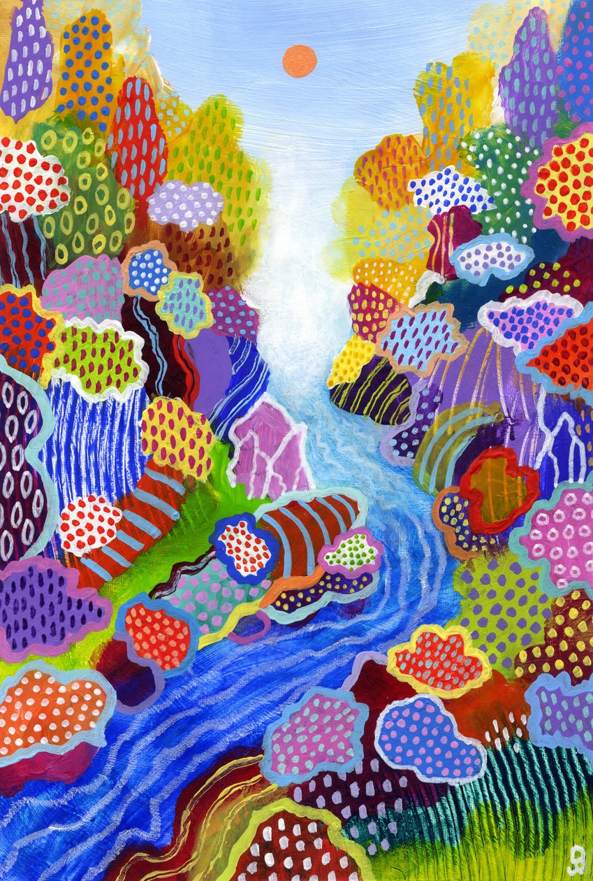 Floating World 3, 2023 (acrílico e pastel de óleo sobre papel) de David Newton