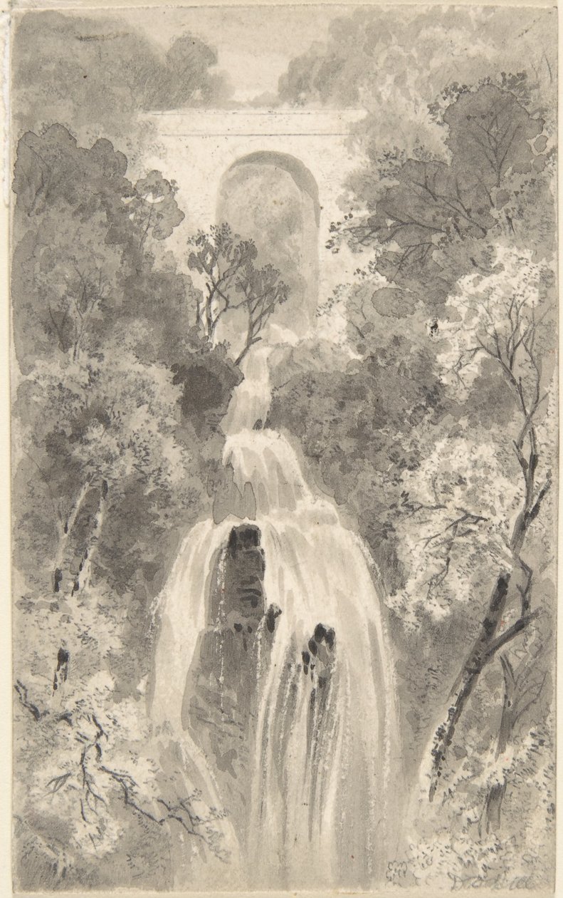 Vista de uma cascata (recto); Estudo de paisagem (verso) de David Octavius Hill