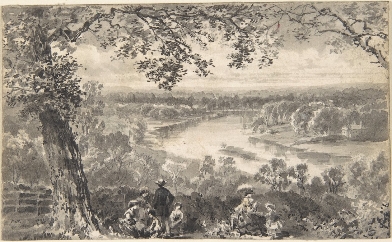 Vista do Tamisa com figuras em primeiro plano de David Octavius Hill