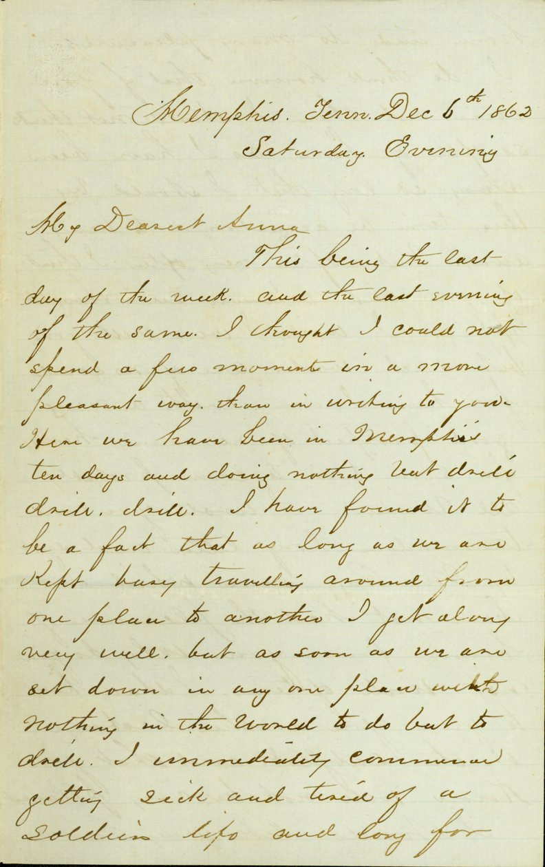 Carta de D. P. Grier, Memphis, Tenn., para Anna McKinney, 6 de dezembro de 1862 de David Perkins Grier