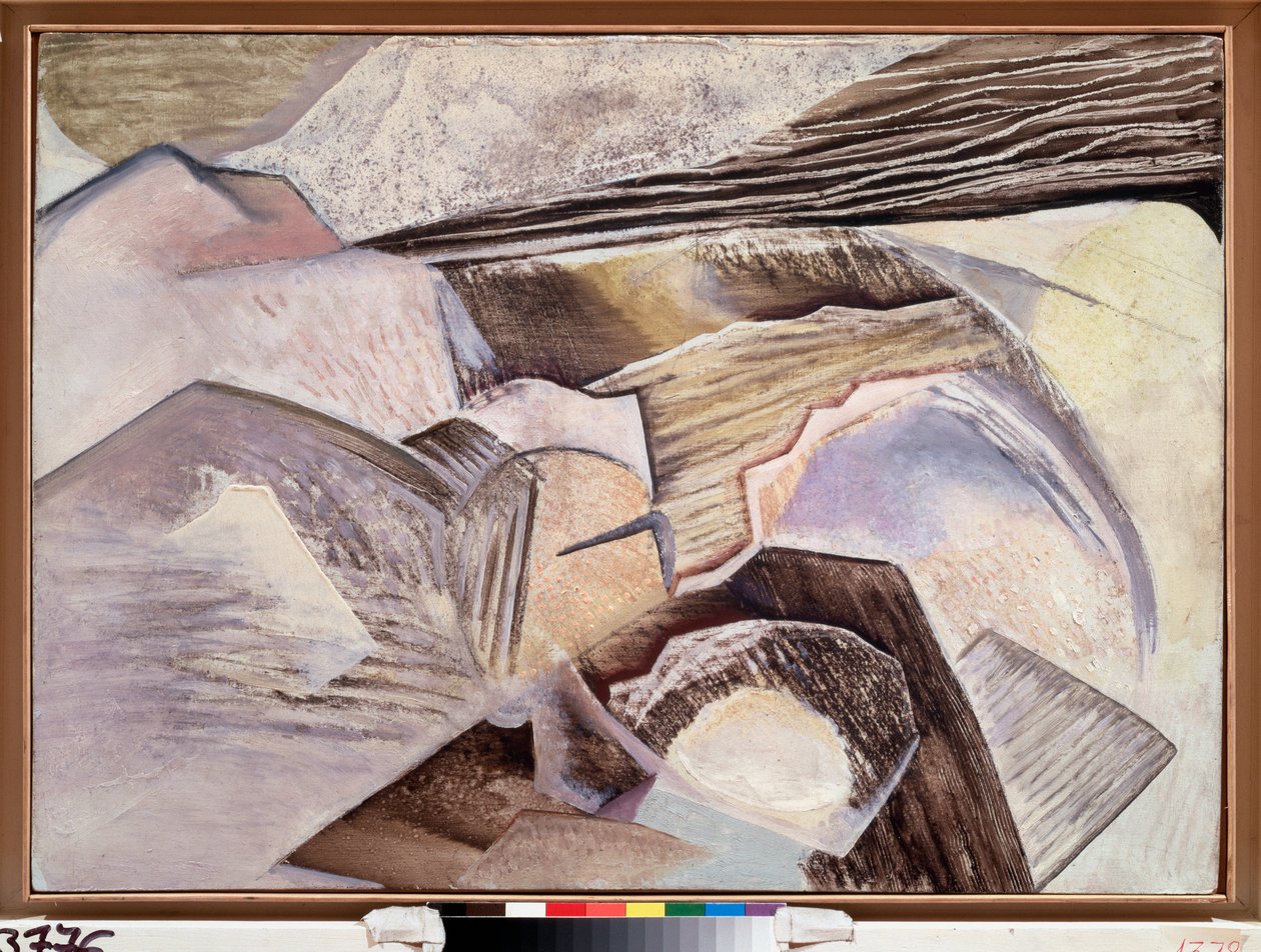 Composição Cubista - Pintura de David Petrovich Sterenberg (1881-1948), óleo sobre madeira de David Petrovich Sterenberg