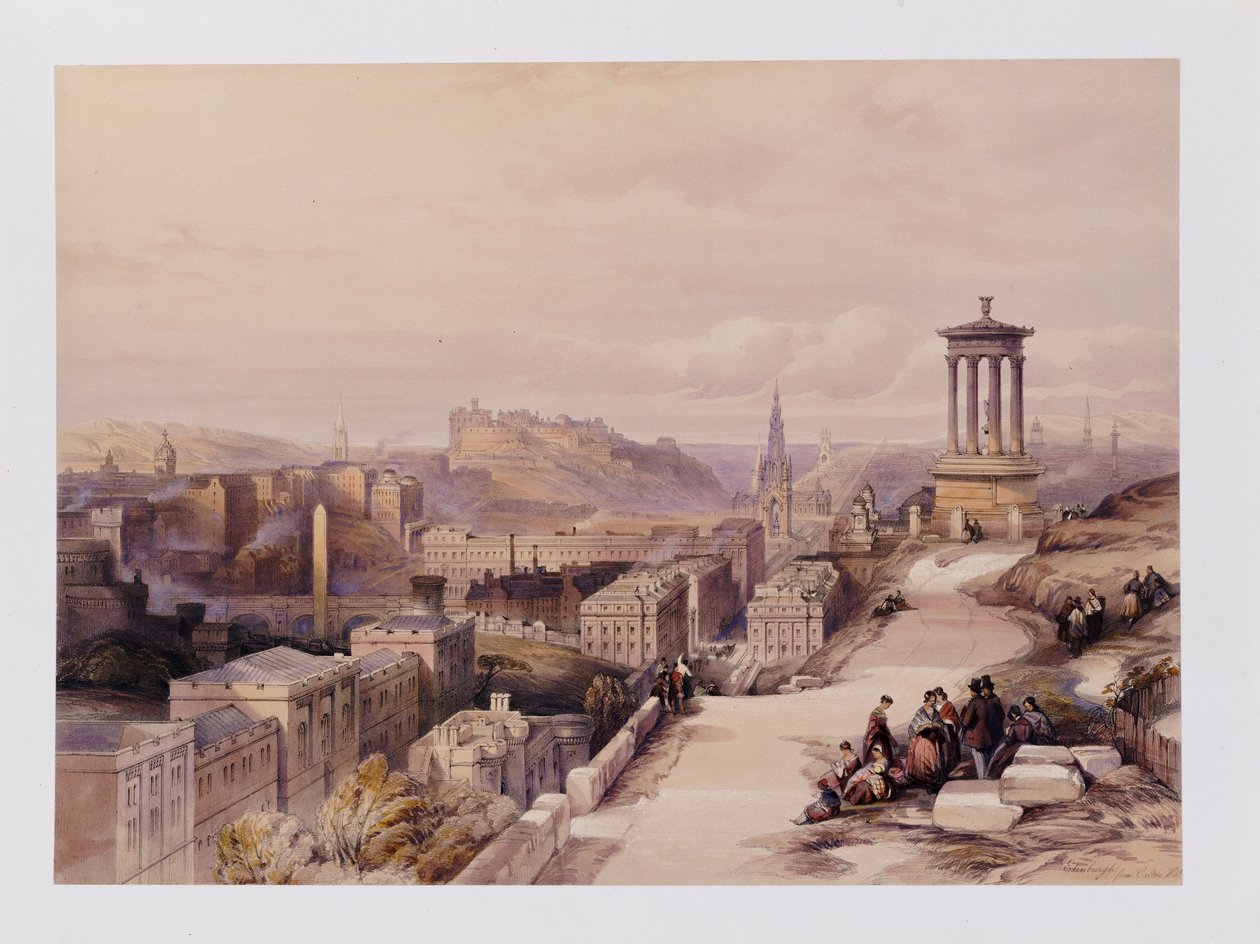 Uma Vista de Edimburgo, da "Escócia Delineada em uma Série de Vistas por JMW Turner, David Roberts, Etc.", c.1850 de David Roberts