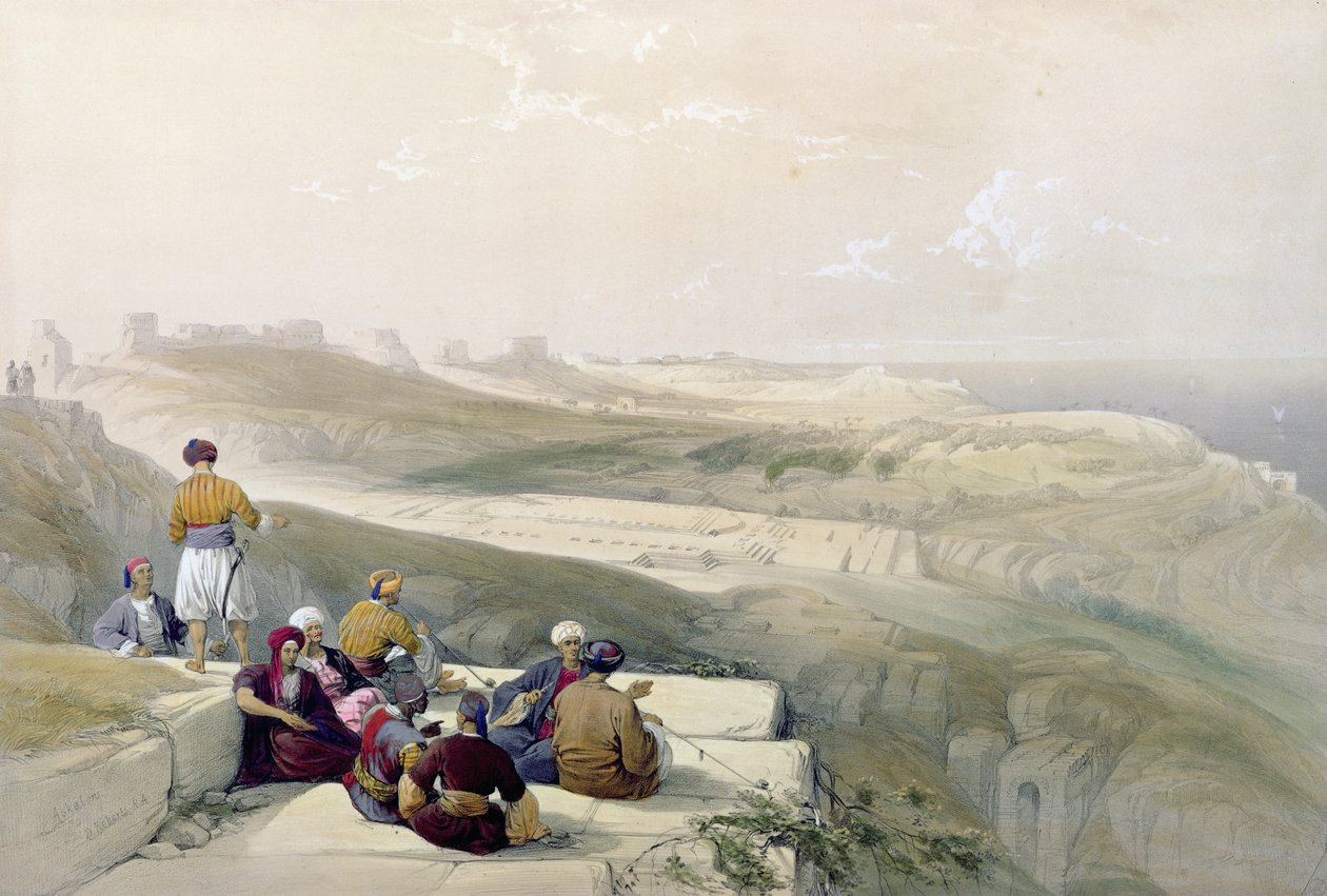 Askalon, prato 57 do Volume II da "Terra Santa", gravado por Louis Haghe (1806-85) pub. 1843 de David Roberts