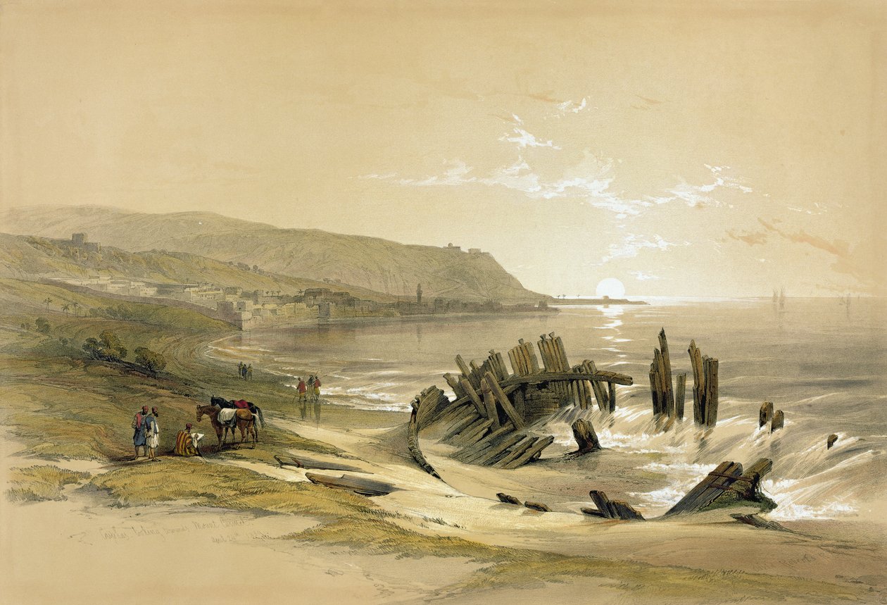 Caifás olhando para o Monte Carmelo em 24 de abril de 1839, a partir do Volume II "A Terra Santa"; gravado por Louis Haghe (1806-85) publicado em Londres, 1842 de David Roberts