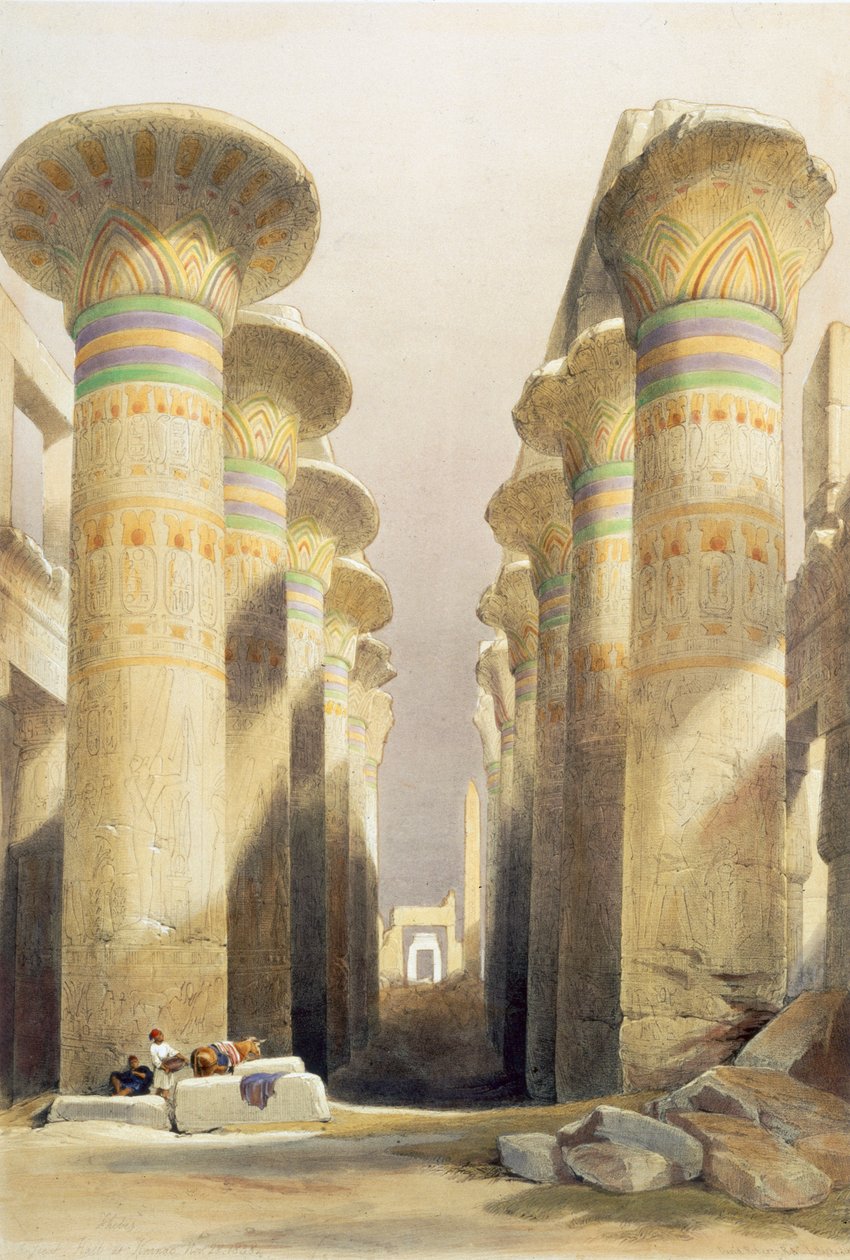 Avenida central do Grande Salão das Colunas, Karnak, Egito, século XIX de David Roberts
