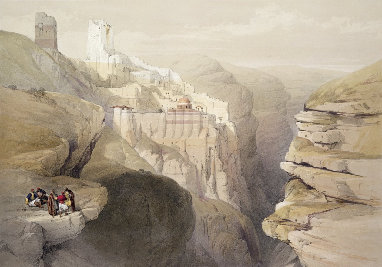 Convento de St. Saba, 4 de abril de 1839, prato 51 do Volume II de &39;The Holy Land&39;, gravado por Louis Haghe (1806-85) pub. 1843 de David Roberts