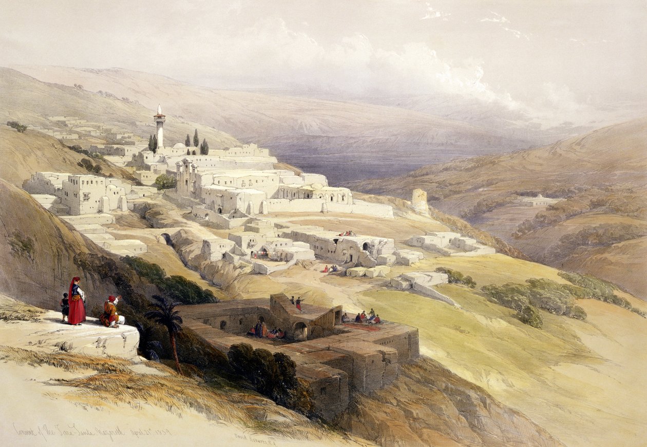 Convento da Terra Santa, Nazaré, 21 de abril de 1839, prato 30 do Volume I da Terra Santa, gravado pelo bar Louis Haghe (1806-85). 1842 de David Roberts