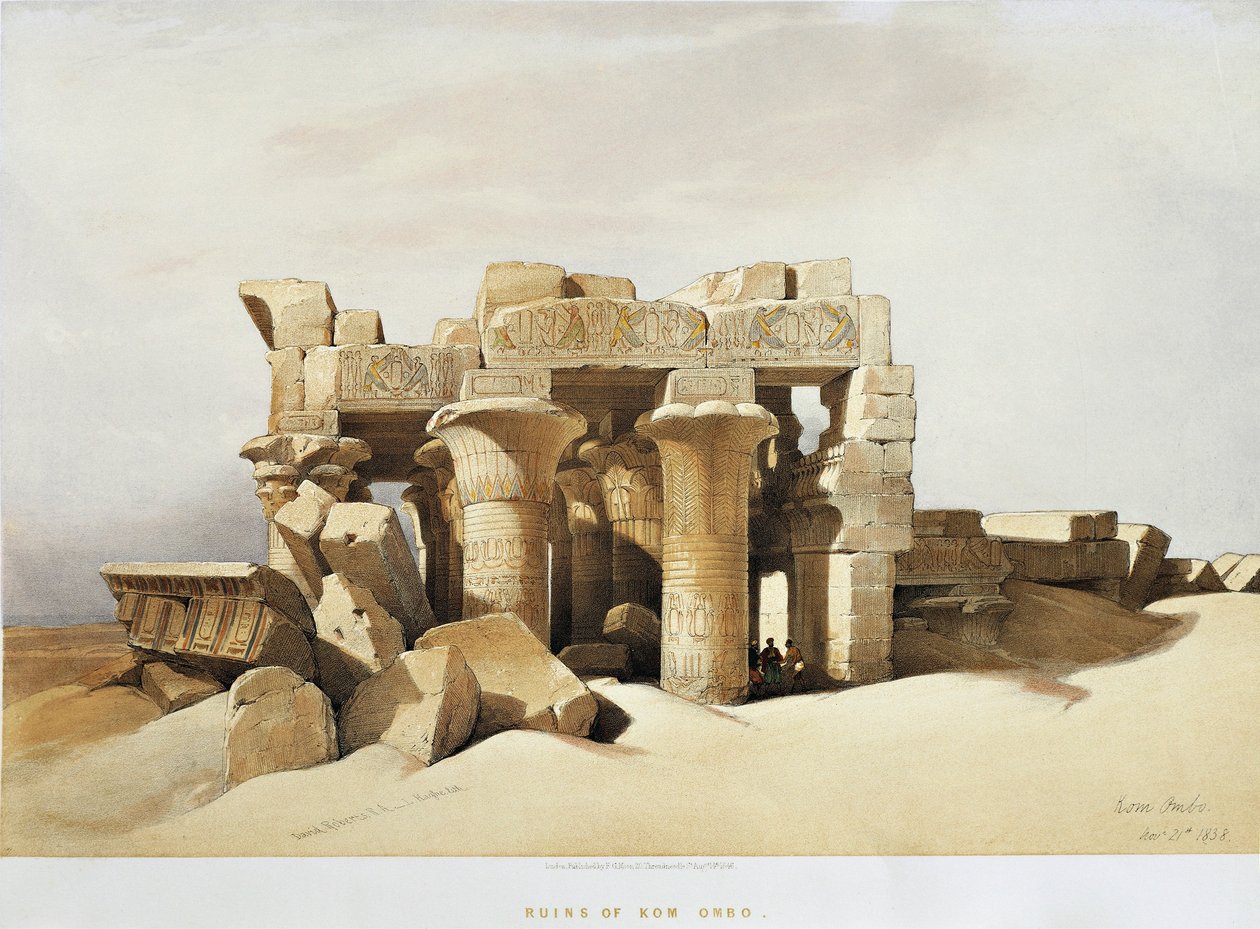 Egito, As ruínas do Templo de Kom Ombo dedicado a Sobek e Horus, de David Roberts, gravura de David Roberts