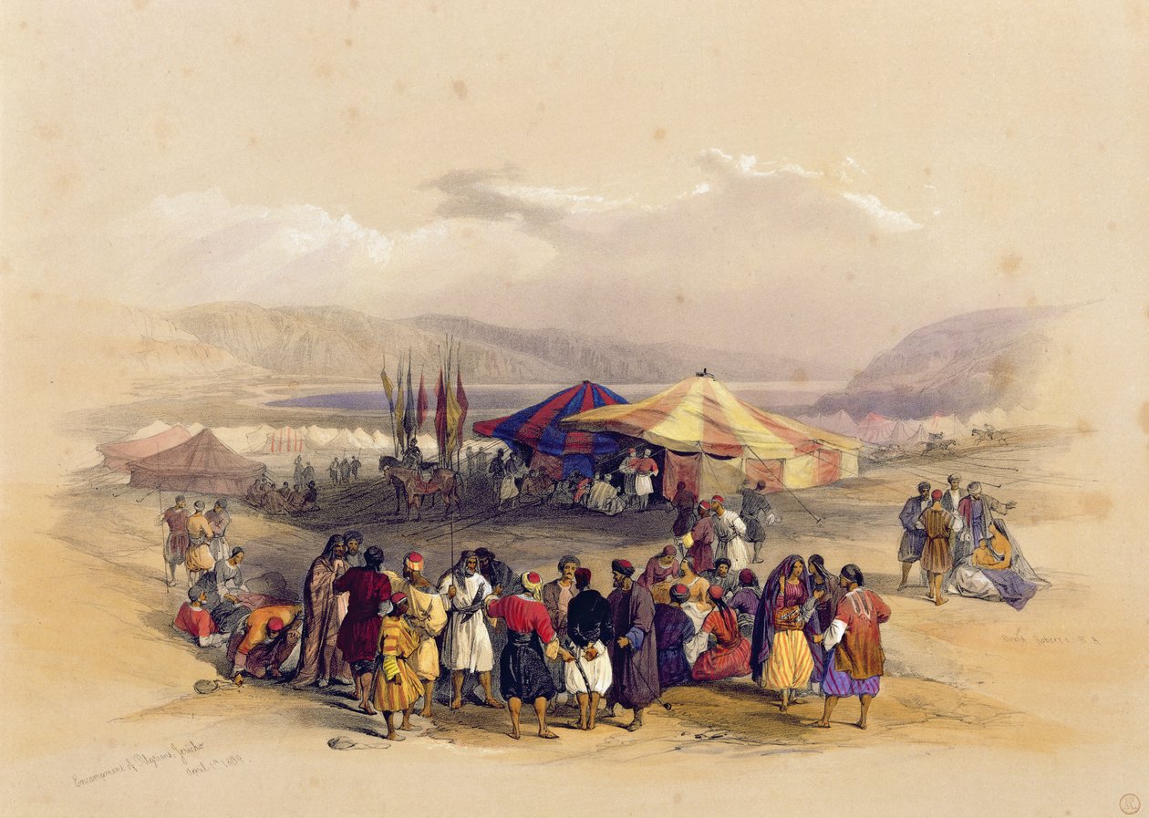 Acampamento dos peregrinos em Jericó &39;1 de abril de 1839, do Volume II da&39; Terra Santa &39;; gravado por Louis Haghe (1806-85) publicado em Londres, 1842 de David Roberts