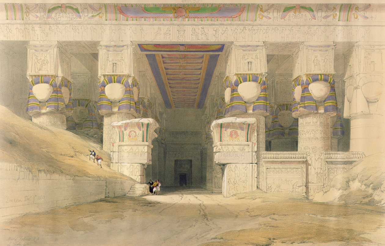 Fachada do Templo de Hathor, Dendarah, do &39;Egito e Núbia&39;, gravado por Louis Haghe (1806-85) publicado em Londres, 1838 de David Roberts