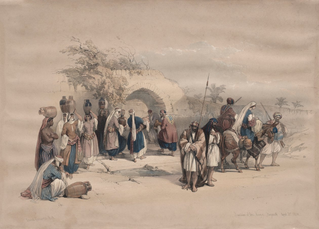Fonte da Virgem, Nazaré, 1839. de David Roberts