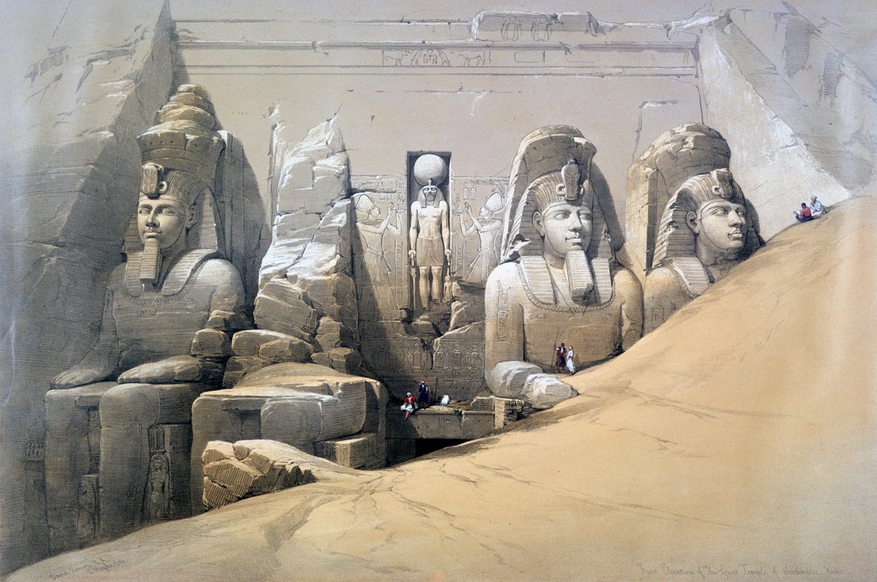 Elevação frontal do grande templo de Abu Simbel, Nubia, século XIX de David Roberts