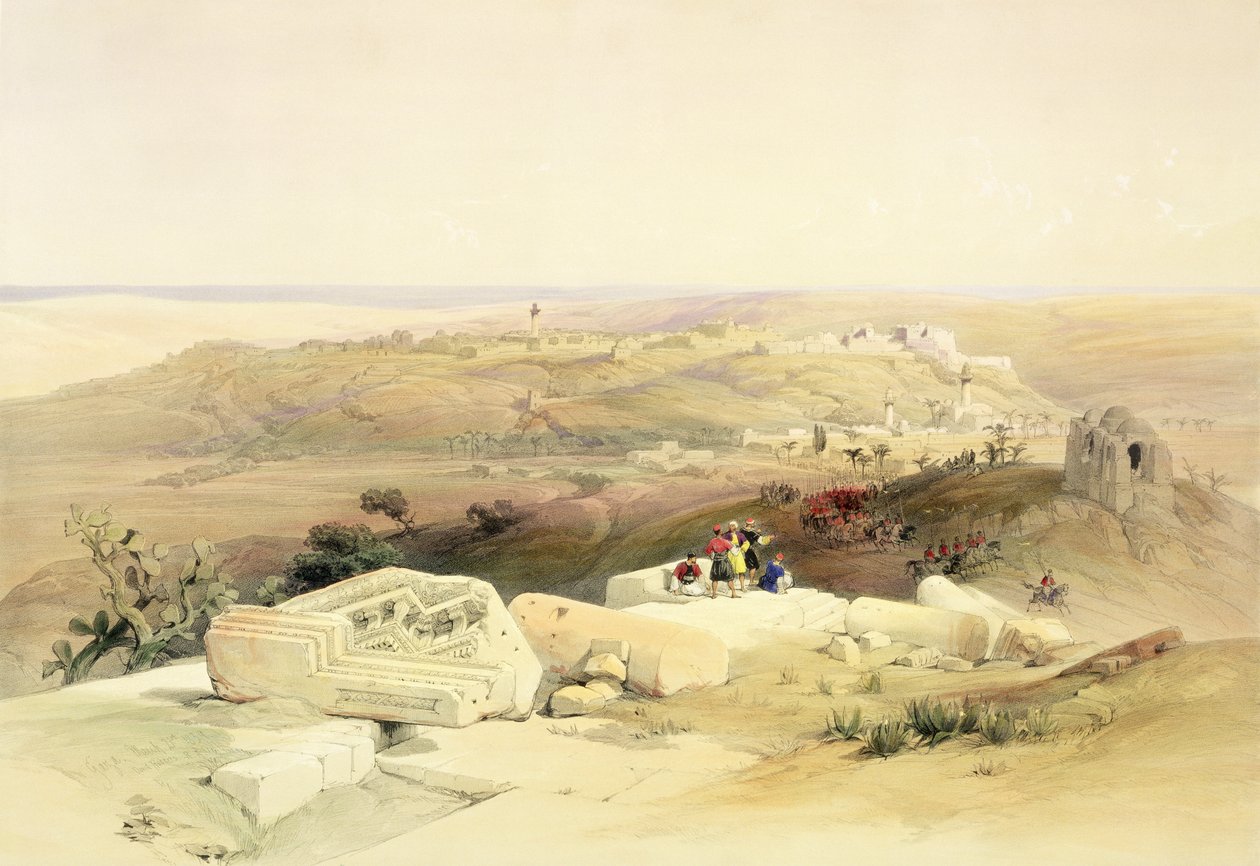 Gaza, 21 de março de 1839, placa 59 do Volume II da "Terra Santa", gravada por Louis Haghe (1806-85) pub. 1843 de David Roberts