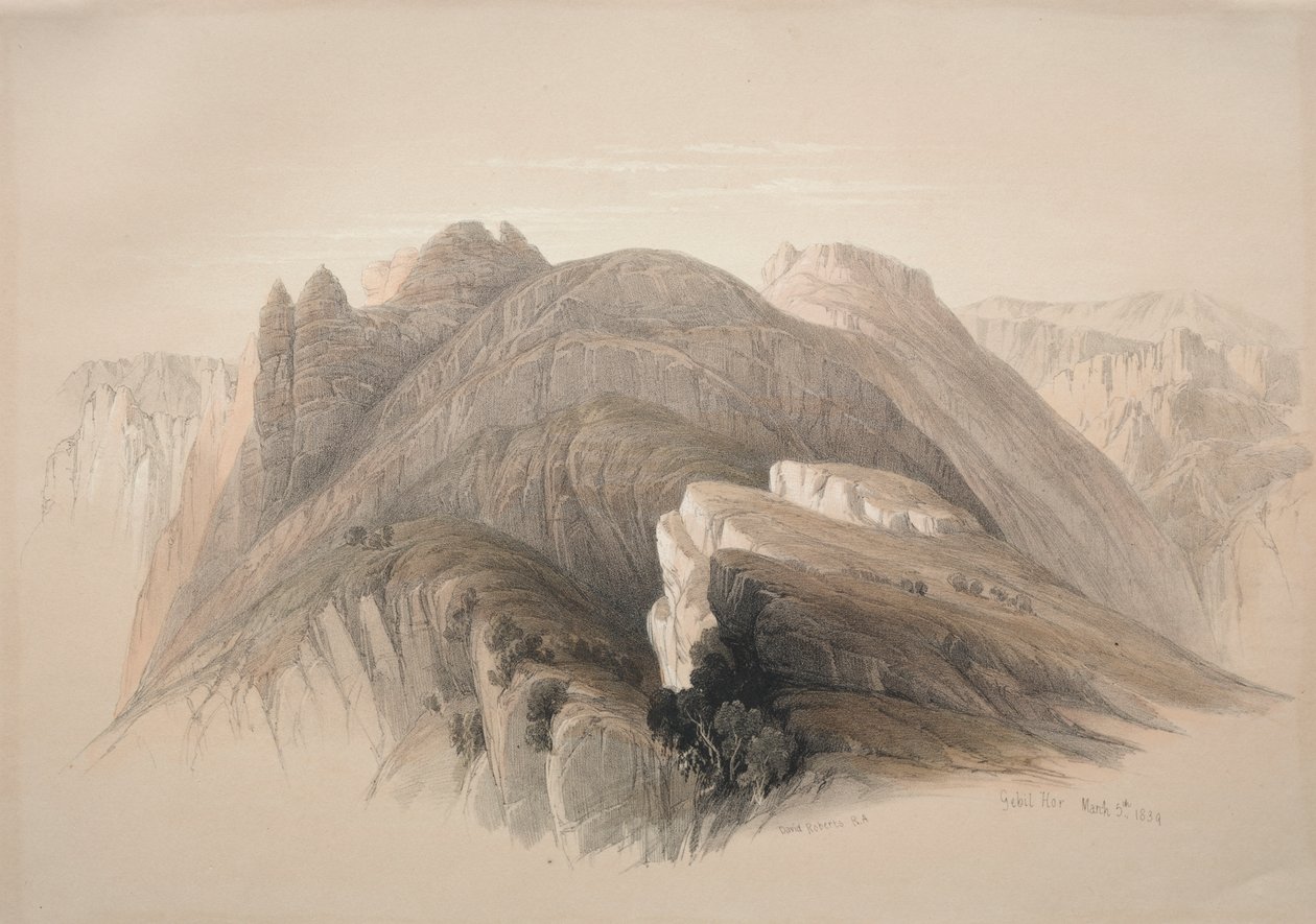 Gebil Hor. Monte Hor, dos penhascos que cercam Petra de David Roberts