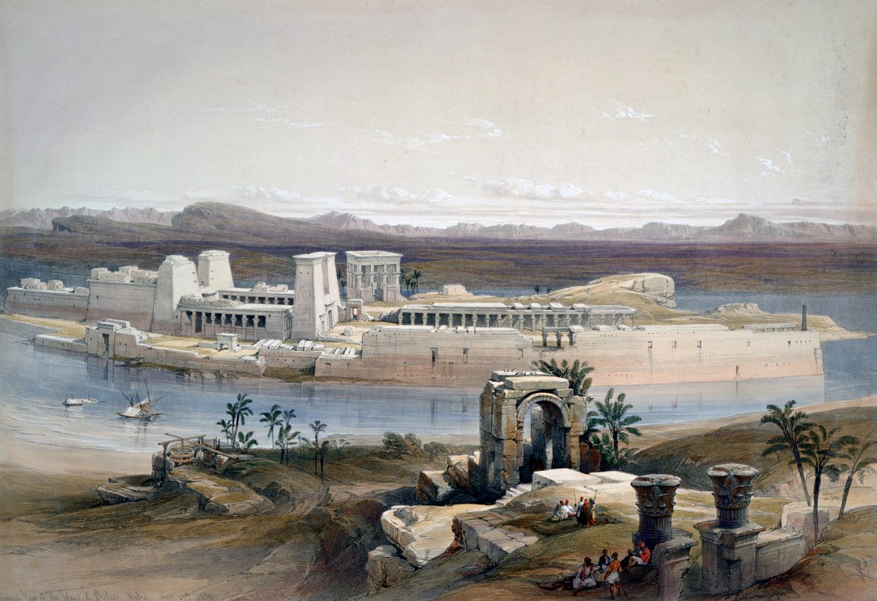 Vista geral da ilha de Philae, Nubia, 1838 de David Roberts