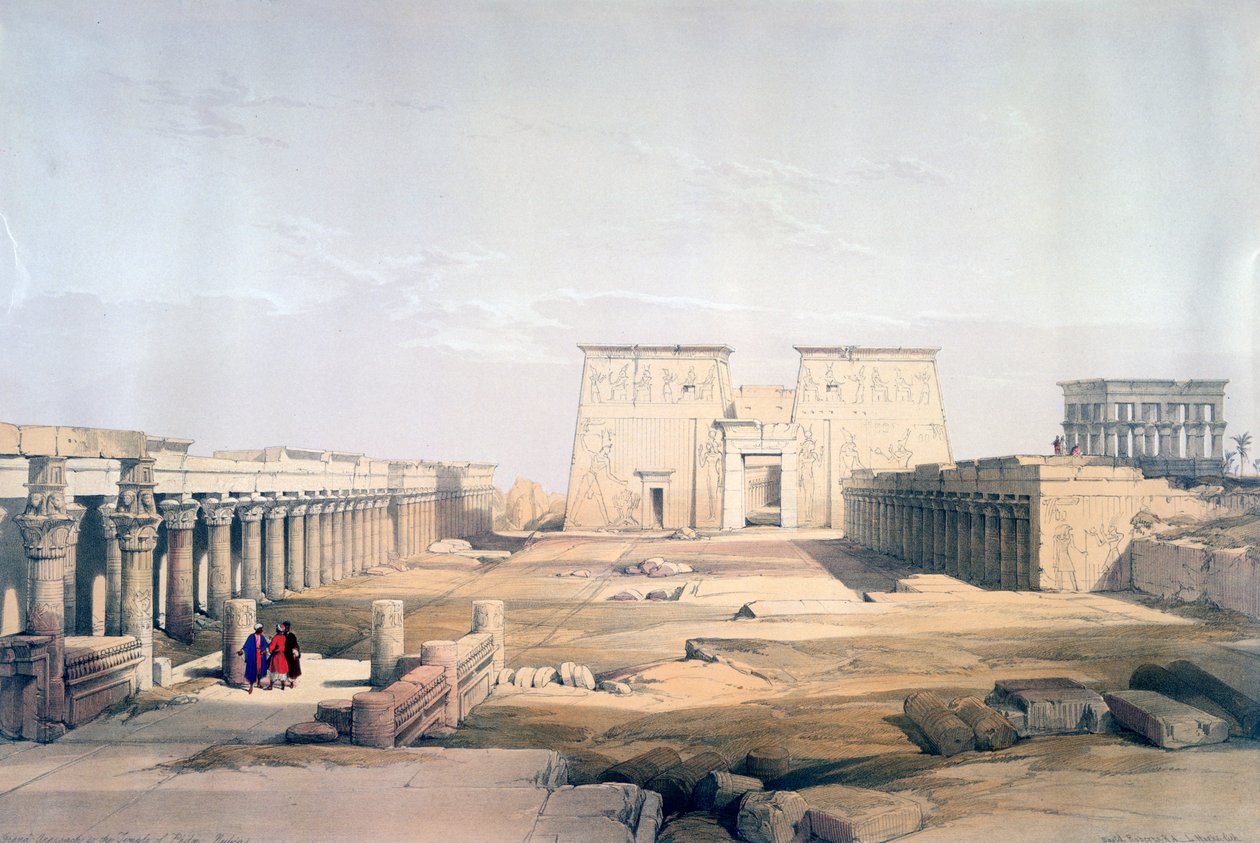 Grande abordagem ao templo de Philae, Nubia, século XIX de David Roberts