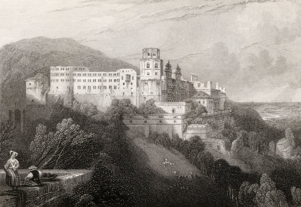 Heidleberg Castle, Heidleberg, gravado por JTWillmore em &39;Os peregrinos do Reno&39;, publicado em 1840 de David Roberts
