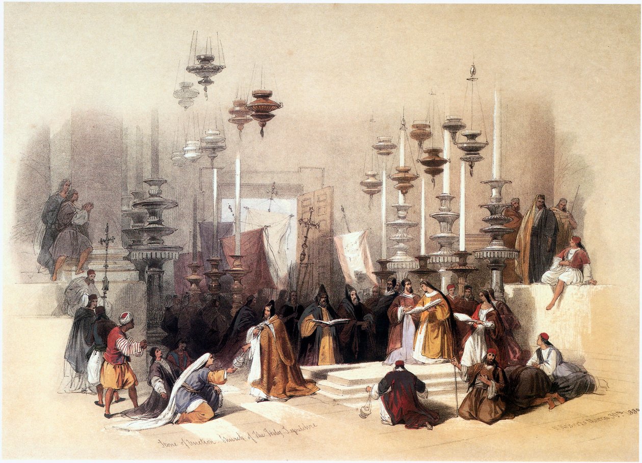 Na Terra Santa: Jerusalém, Igreja do Santo Sepulcro, Pedra da Unção ... de David Roberts