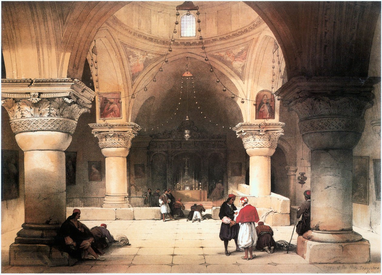 Na Terra Santa: Jerusalém, Igreja do Santo Sepulcro, cripta (gravura) de David Roberts