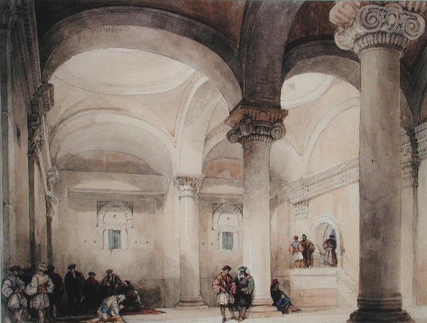 Interior de uma Mesquita, c.1835 (aguarela sobre papel) de David Roberts