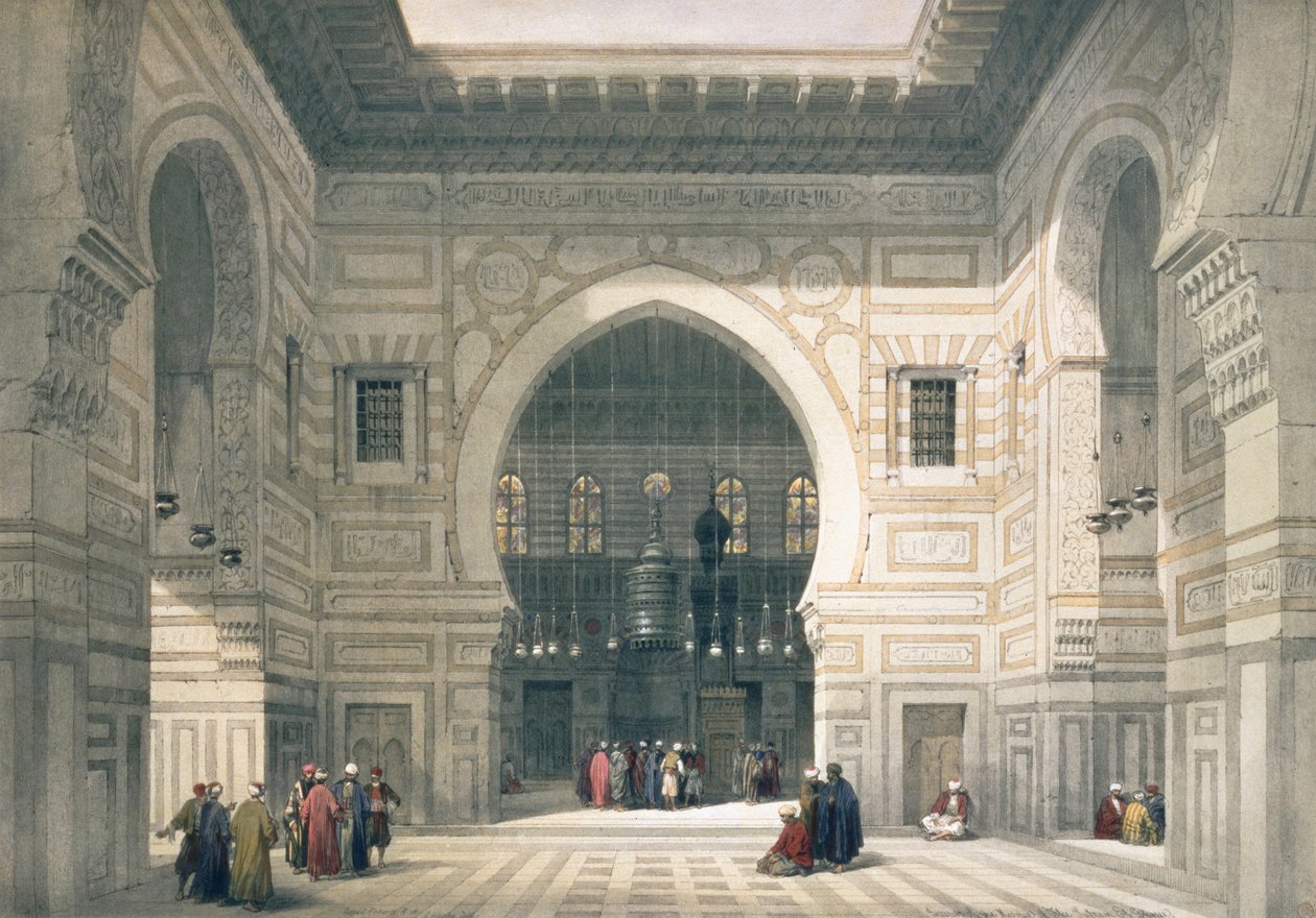 Interior da Mesquita do Sultão Hassan, Cairo, Egito, século XIX de David Roberts