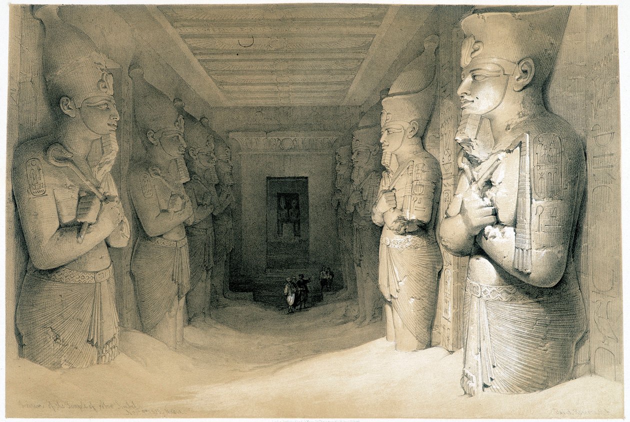 Interior do Templo de Aboo Simbel (Abu ou Abu Simbel), desenho feito em 11/09/1836 em "The Holy Land", Londres 1849 de David Roberts