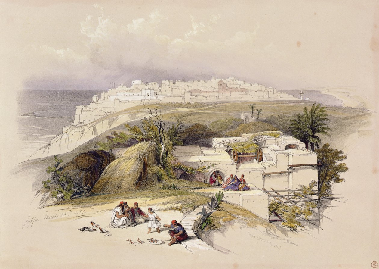 Jaffa, 26 de março de 1839, placa 62 do Volume II da "Terra Santa", gravada por Louis Haghe (1806-85) pub. 1843 de David Roberts