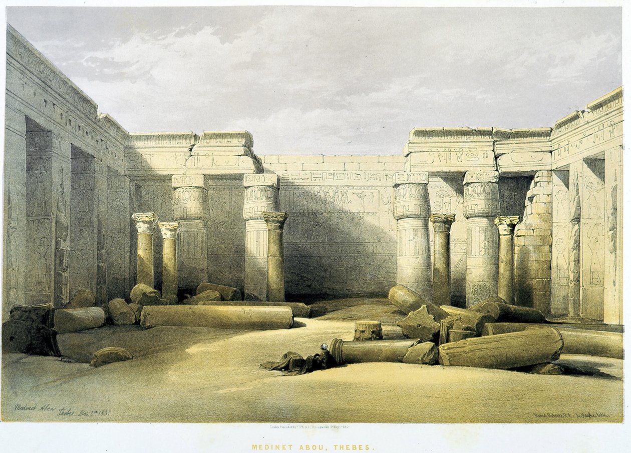 Medinet Abu (Medinet-Habou), Thebes (Tebas) - em "The Holy Land", Londres 1849 de David Roberts