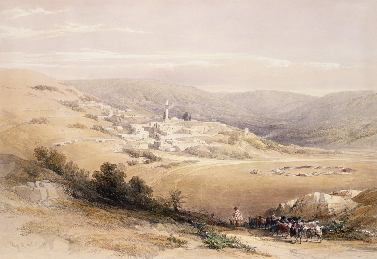 Nazaré, 28 de abril de 1839, placa 28 do Volume I de &39;Terra Santa&39;, gravada por Louis Haghe (1806-85) pub. 1842 de David Roberts