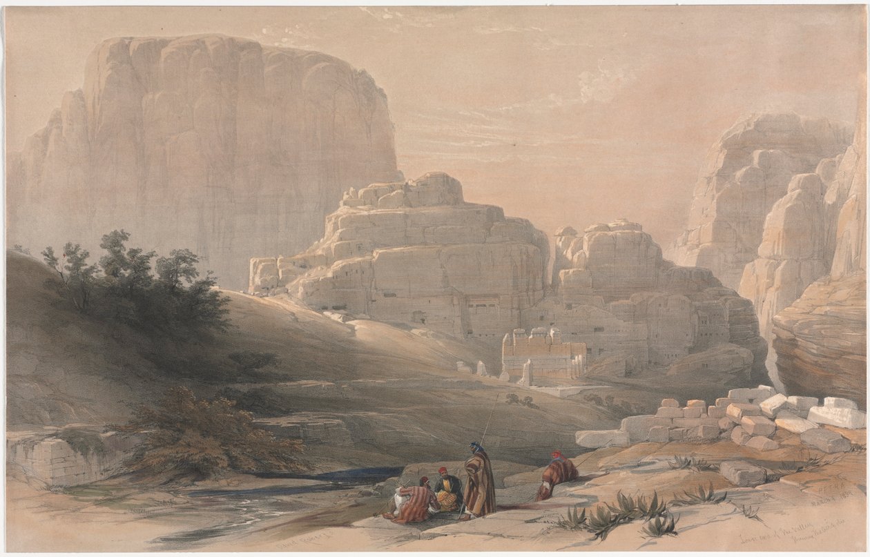 Petra, extremidade inferior do vale, vendo a Acrópole, 1839. de David Roberts