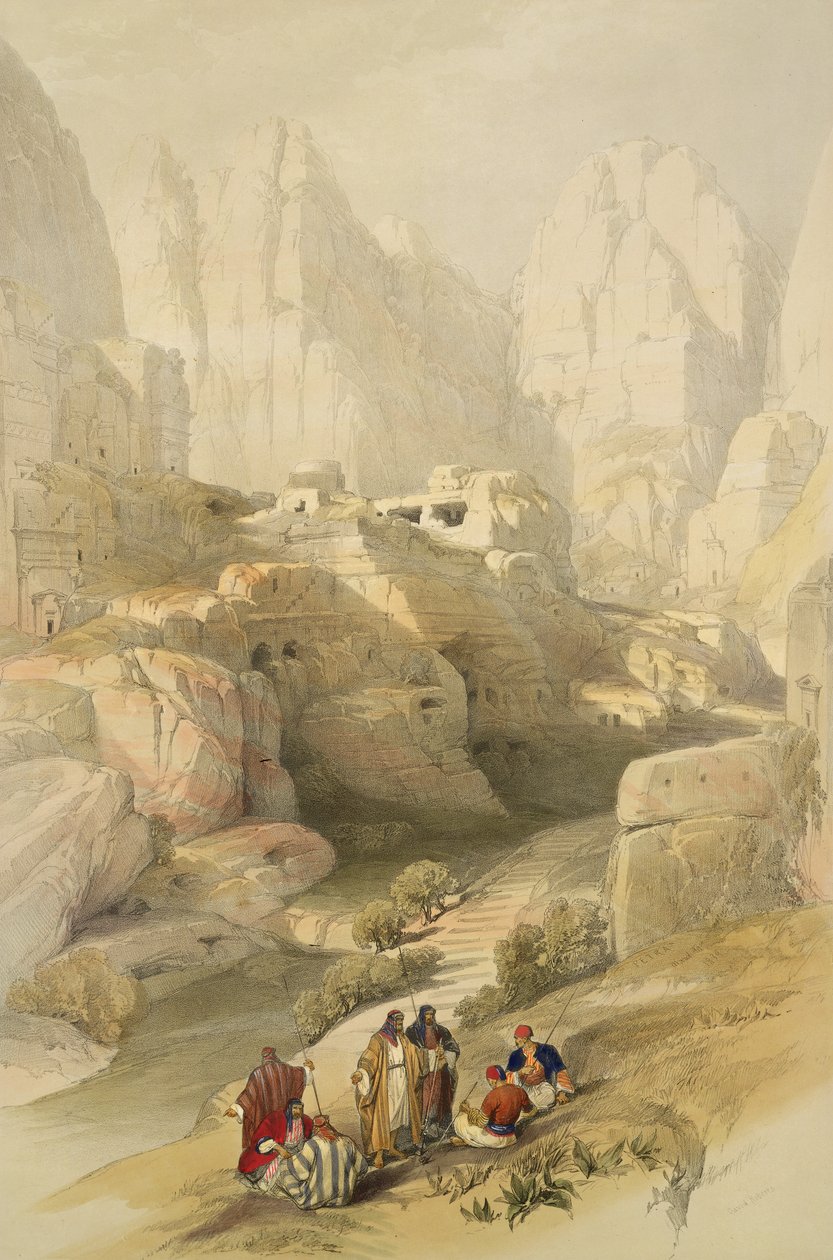 Petra, 10 de março de 1839, placa 104 do Volume III da "Terra Santa", gravada por Louis Haghe (1806-85) pub. 1849 de David Roberts