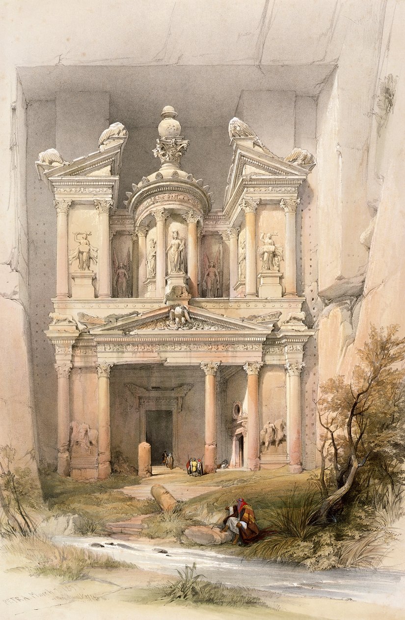 Petra, 7 de março de 1839, placa 92 do Volume III da "Terra Santa", gravada por Louis Haghe (1806-85) pub. 1849 de David Roberts