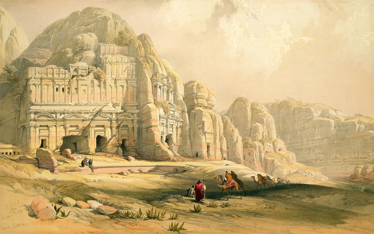Petra, 8 de março de 1839, placa 96 do Volume III da "Terra Santa", gravada por Louis Haghe (1806-85) pub. 1849 de David Roberts