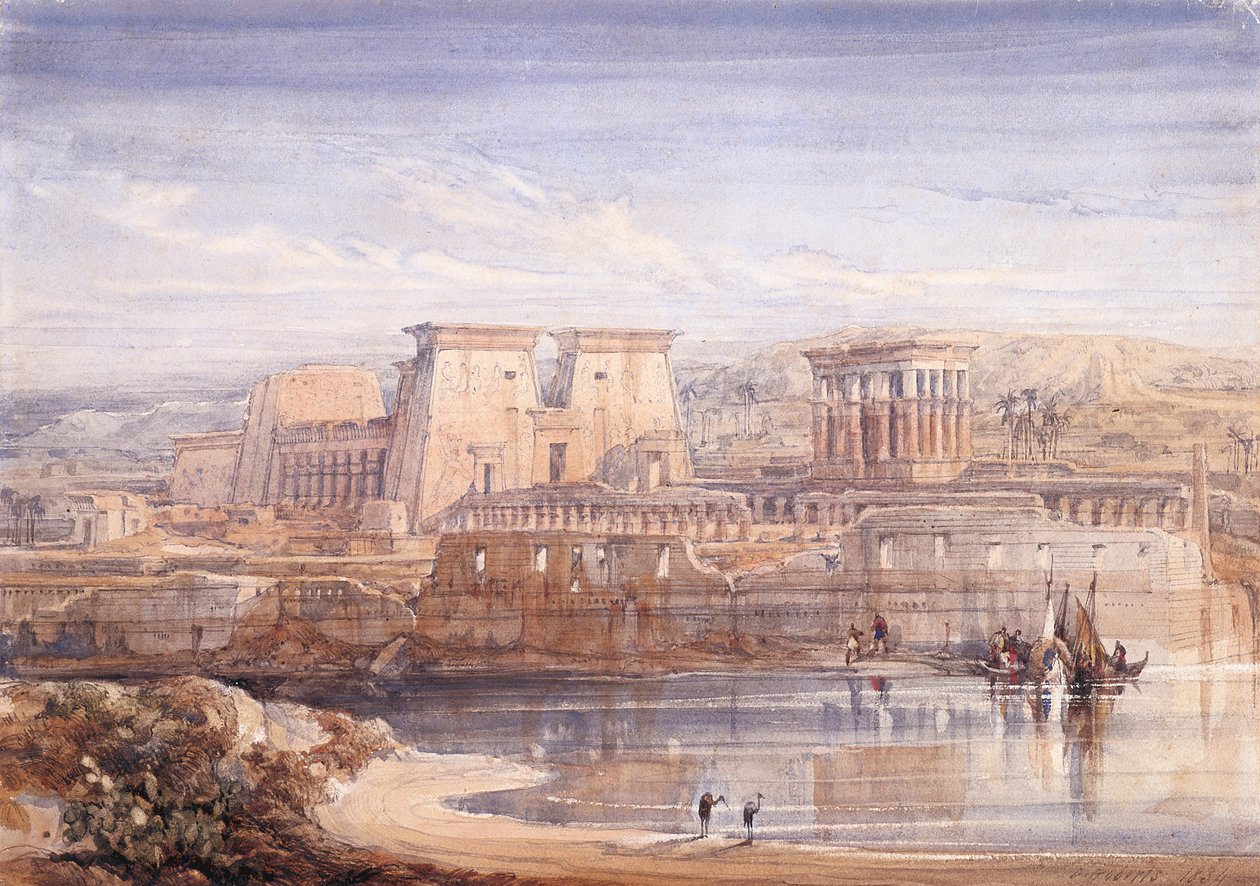 Philae: A View Of The Temples From The South (aguarela e guache em papel branco) de David Roberts