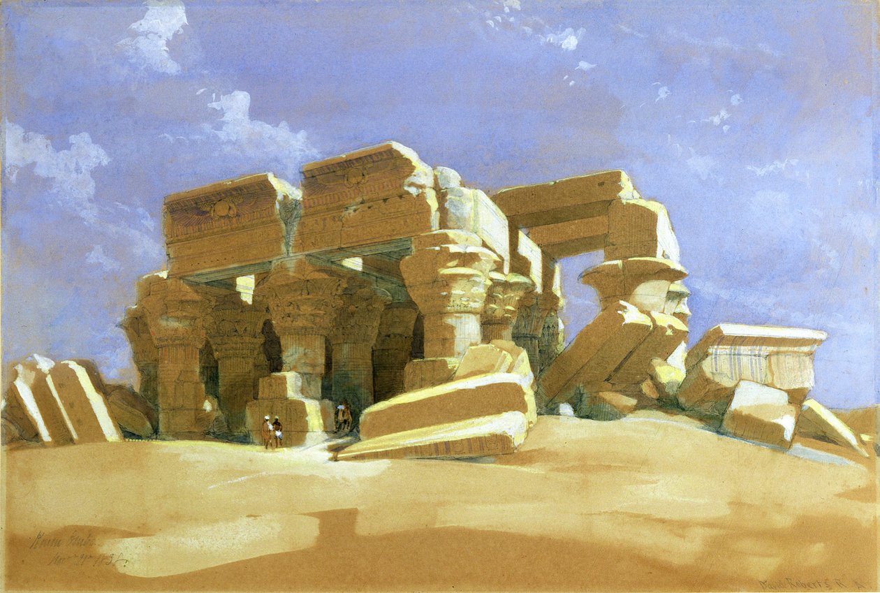 Pórtico do Templo de Kom Ombo, Alto Egito, 1838 (wc no papel) de David Roberts