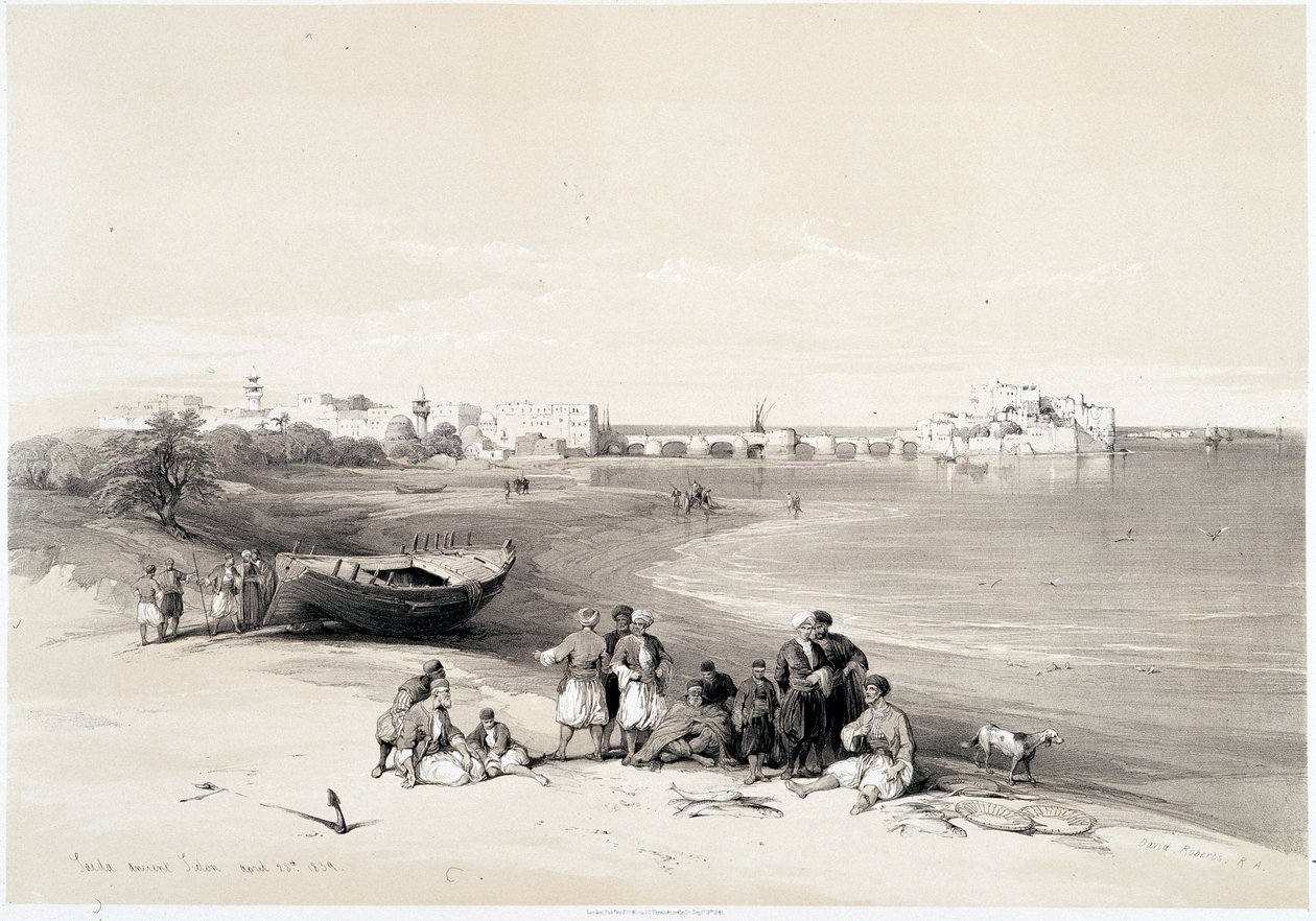 Sidon (Said), desenho feito em 28/04/1839 em "The Holy Land", Londres 1849 de David Roberts